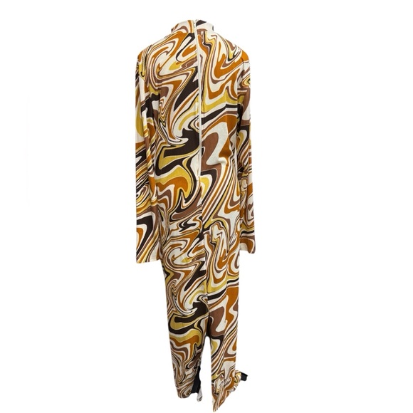 70s inspired Swirl Maxi Brown, Sienna, Mustard Dress with Stretch, Sz 2X - Picture 5 of 9